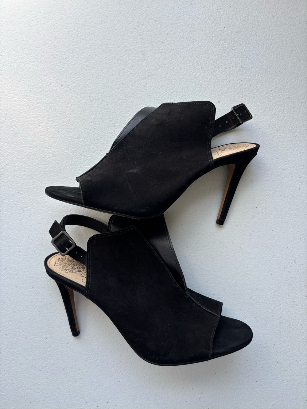 Black Suede Peep-Toe Slingback Heels - Women